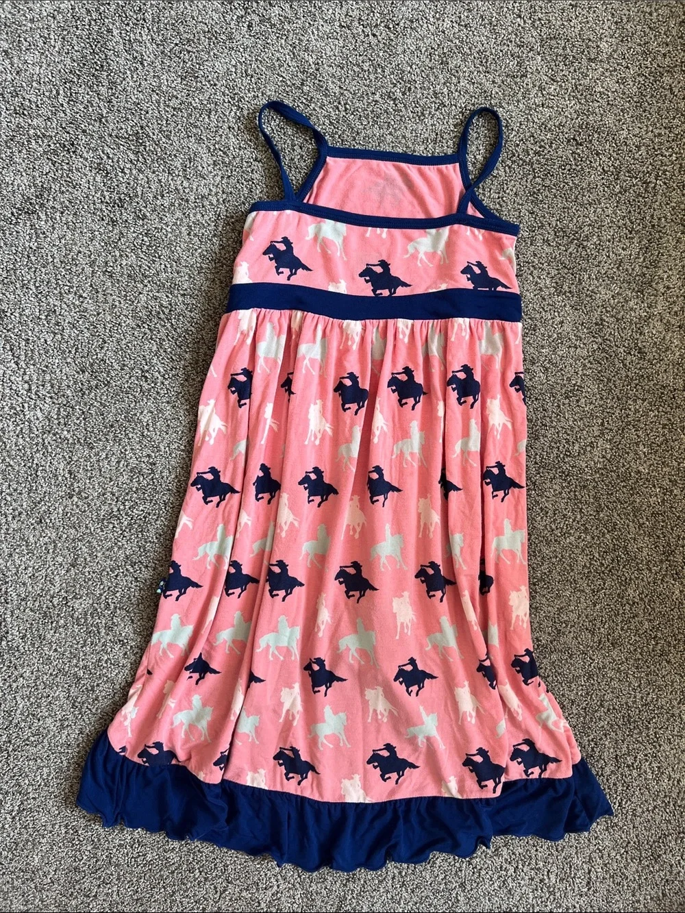 Kickee Kids Pink Dress with Navy and White Horse Print